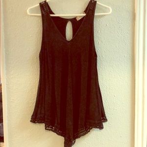 Black Lace-trim Loose Fit Tank Top